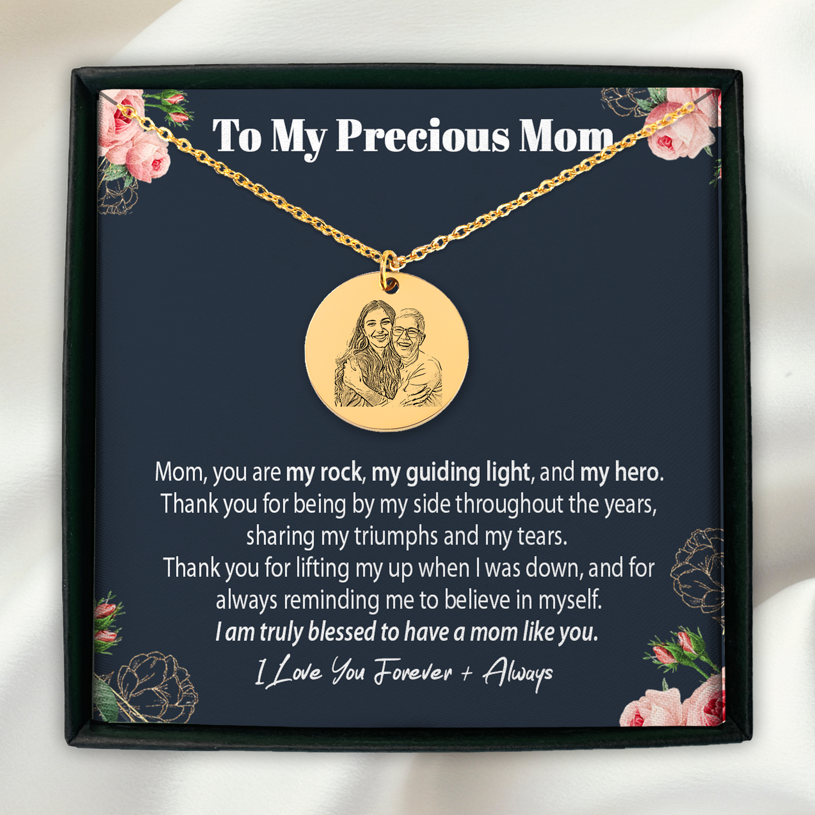 Custom Mom Daughter Portrait, Mom Son Portrait Necklace, Personalized Portrait Mother Necklace, Mother's Day Custom Portrait from Photo Necklace, Portrait Necklace Design - Coin Necklace