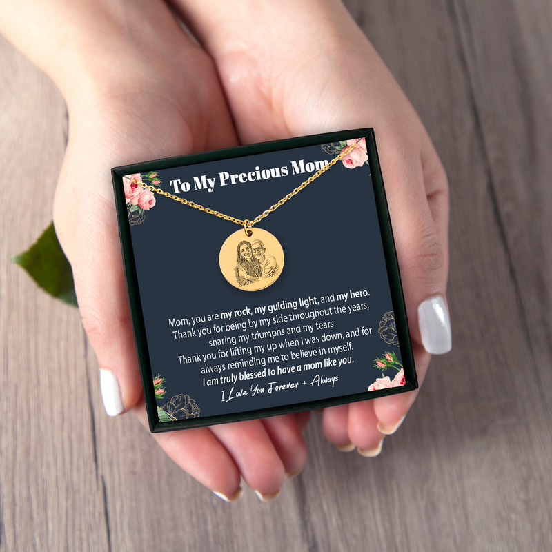 Custom Mom Daughter Portrait, Mom Son Portrait Necklace, Personalized Portrait Mother Necklace, Mother's Day Custom Portrait from Photo Necklace, Portrait Necklace Design - Coin Necklace