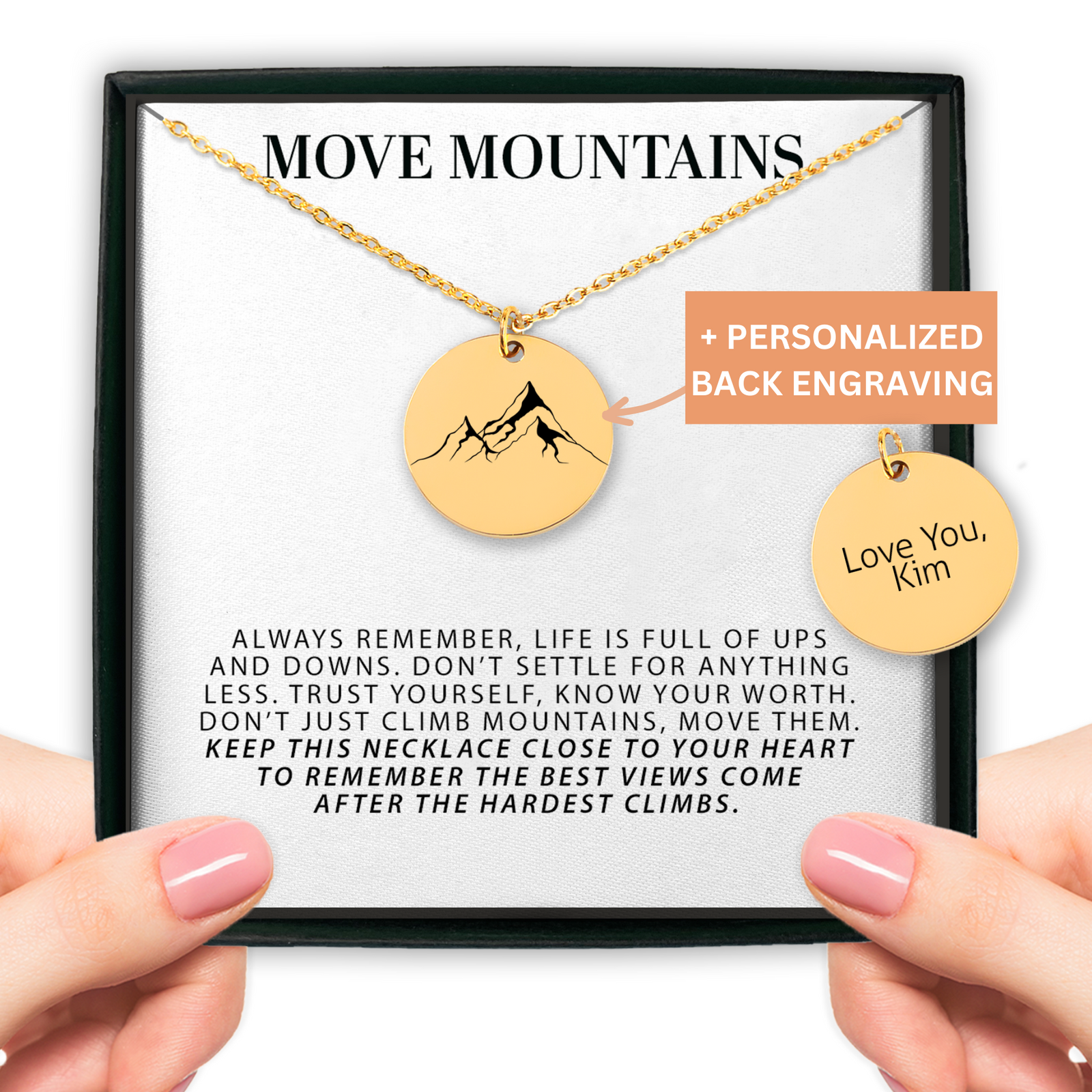 Custom Move Mountains Necklace, Personalized Inspirational Necklace, Graduation Gift, Faith Necklace