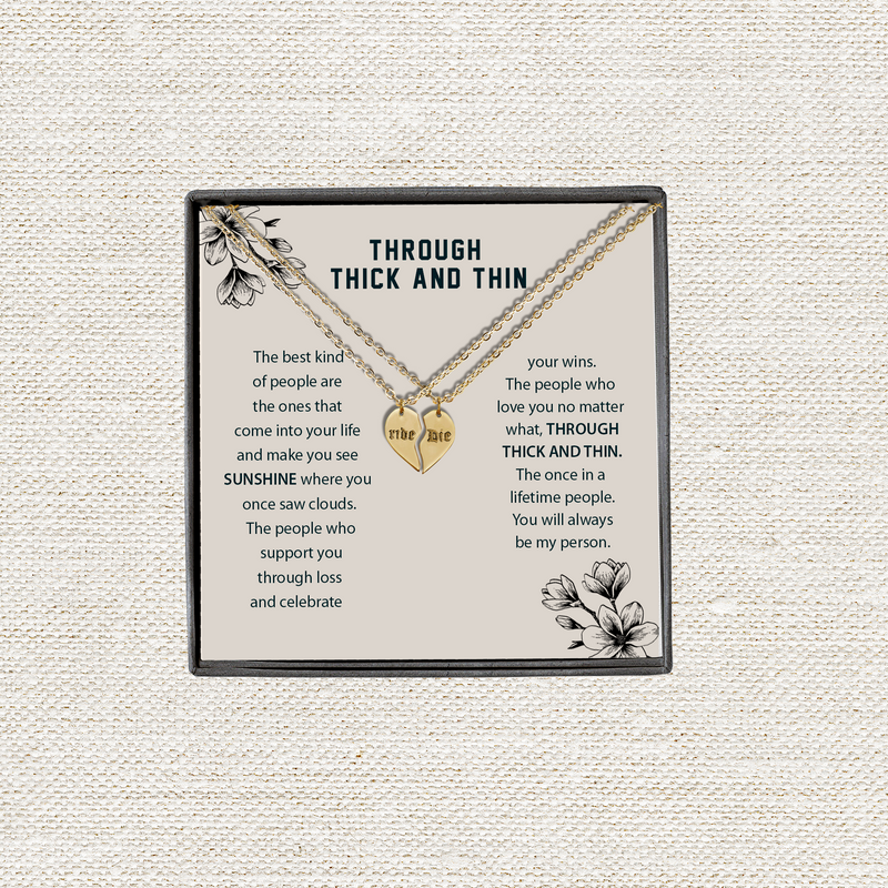 Through Thick And Thin Ride Or Die Split Heart Necklace Set For Two | Best Friend Necklace Gift To Share | Appreciation Gift For Her