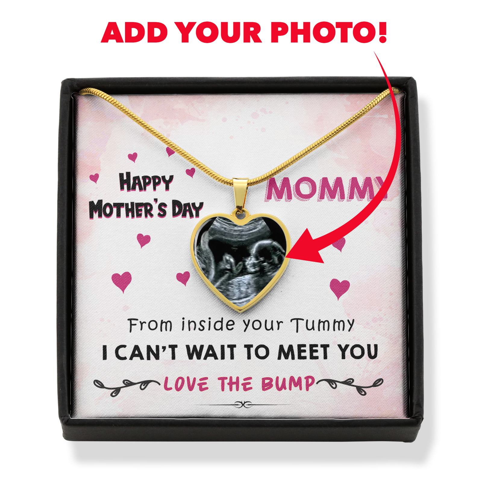 Personalized Happy Mother's Day From Baby Bump Heart Necklace | First Mother's Day, Pregnant Mother's Day Necklace, Sonogram Necklace