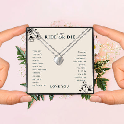 Ride Or Die Necklace Set for Two, Split Heart Best Friend Necklace to Share, Layering necklace