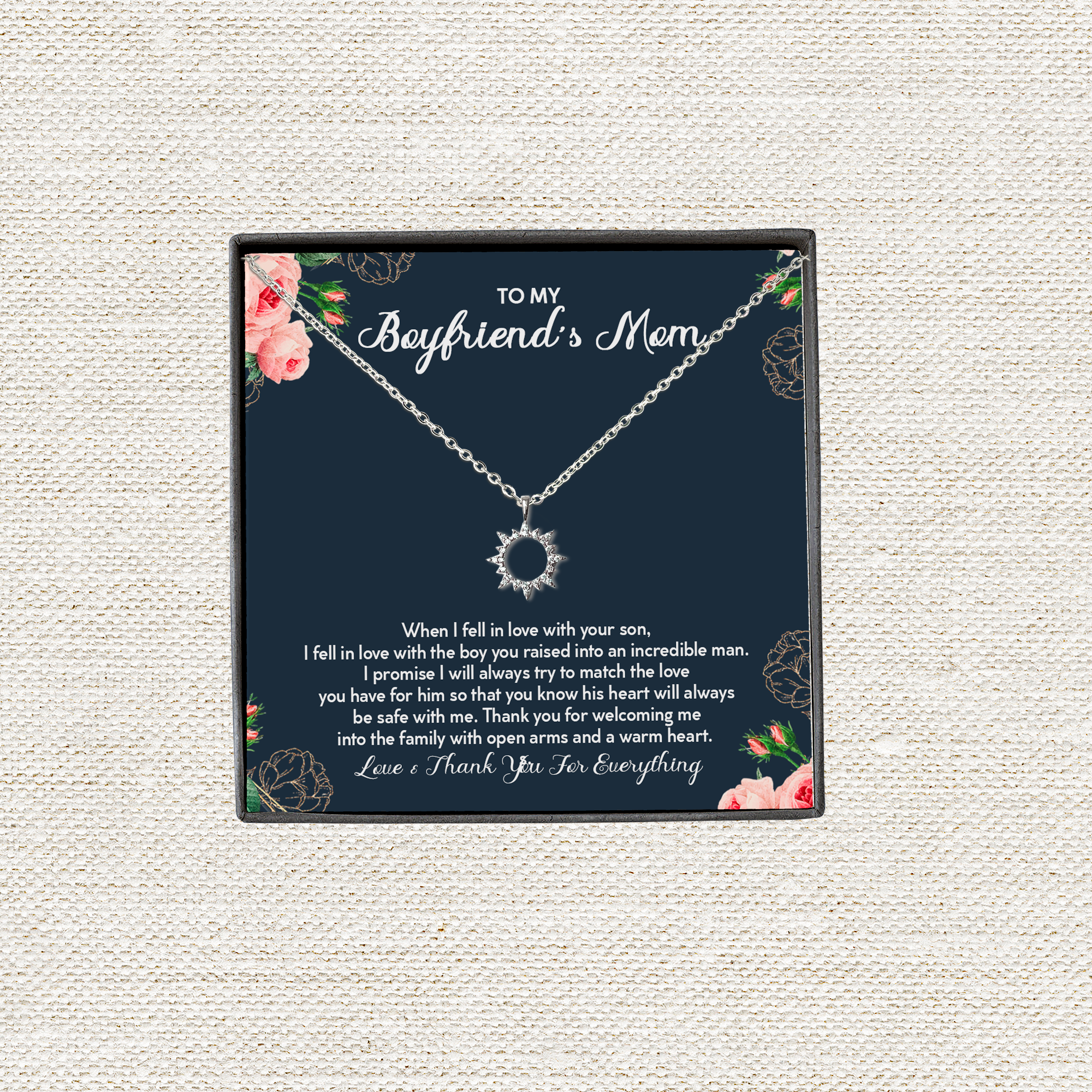 To My Boyfriends Mom Minimalist Sun Pendant | Future Mother In Law Dainty Sun Pendant Necklace | Boyfriend's Mom Appreciation Necklace Gift