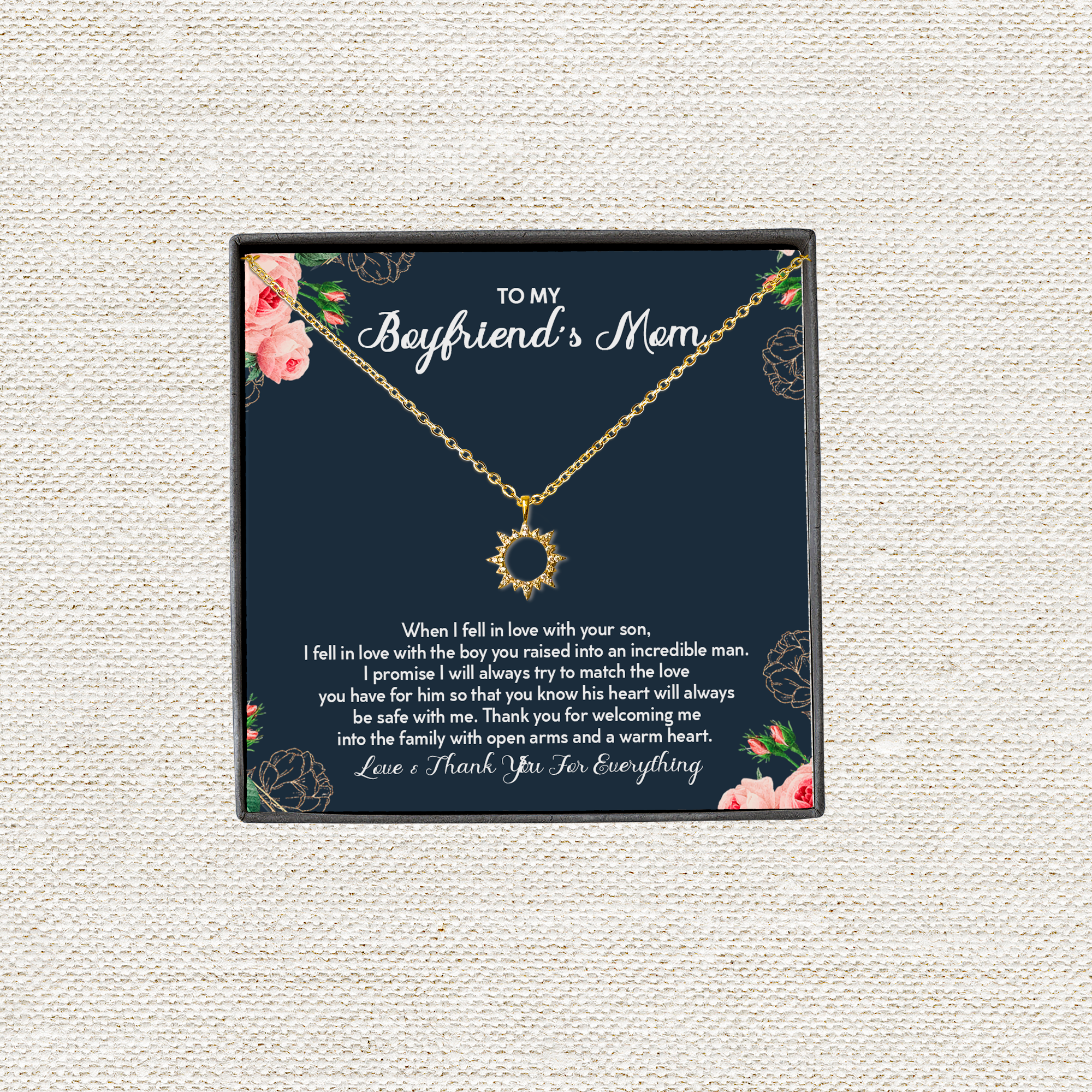 To My Boyfriends Mom Minimalist Sun Pendant | Future Mother In Law Dainty Sun Pendant Necklace | Boyfriend's Mom Appreciation Necklace Gift