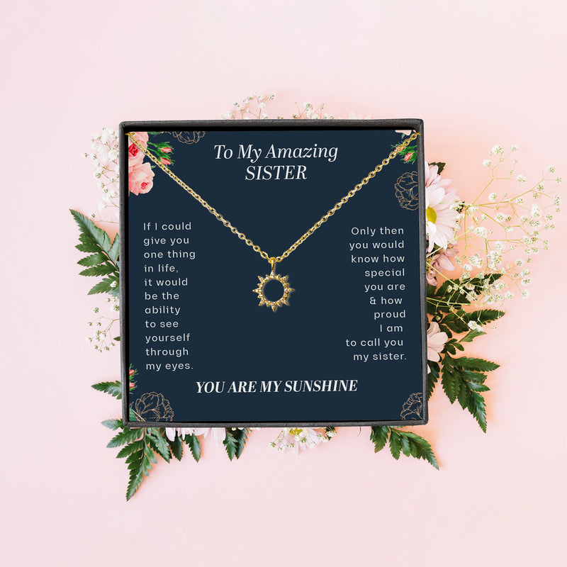 To My Amazing Sister You Are My Sunshine Minimalist Sun Pendant | Gift From Sister Dainty Sun Pendant Necklace | Long Distance Friendship Necklace | Appreciation Gift From Sister | Soul Sister Necklace Gift