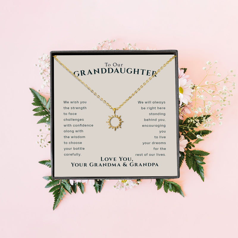 To Our Granddaughter Sun Necklace | Christmas Gift from Grandma & Grandpa | Granddaughter Sun Pendant | Granddaughter Gift from Grandparents