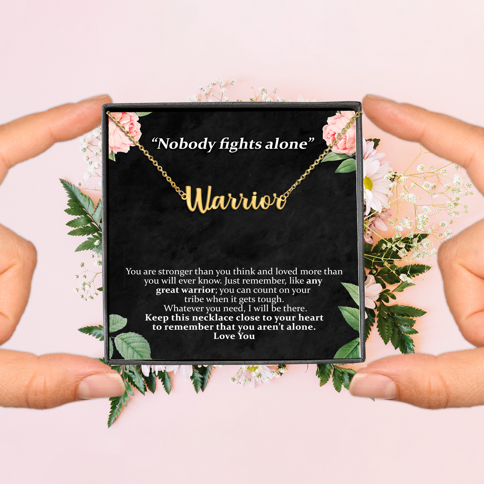 Warrior Name Cursive Necklace, Nobody Fights Alone Gift, Hardship Gift, Inspirational Motivational Jewelry