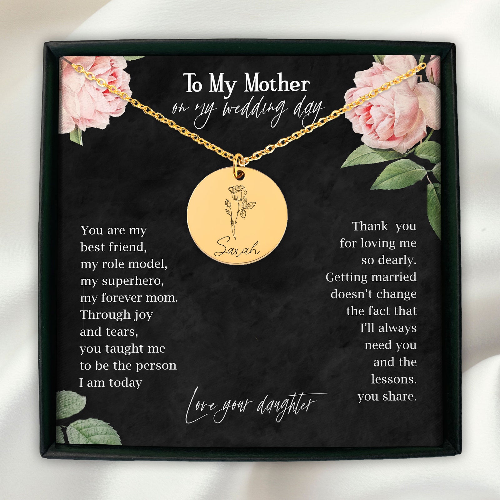 To My Mother On My Wedding Day Personalized Gift Birth Flower Necklace | Gift from Bride | Mother of the Bride Necklace | Gift for Mother On Wedding Day