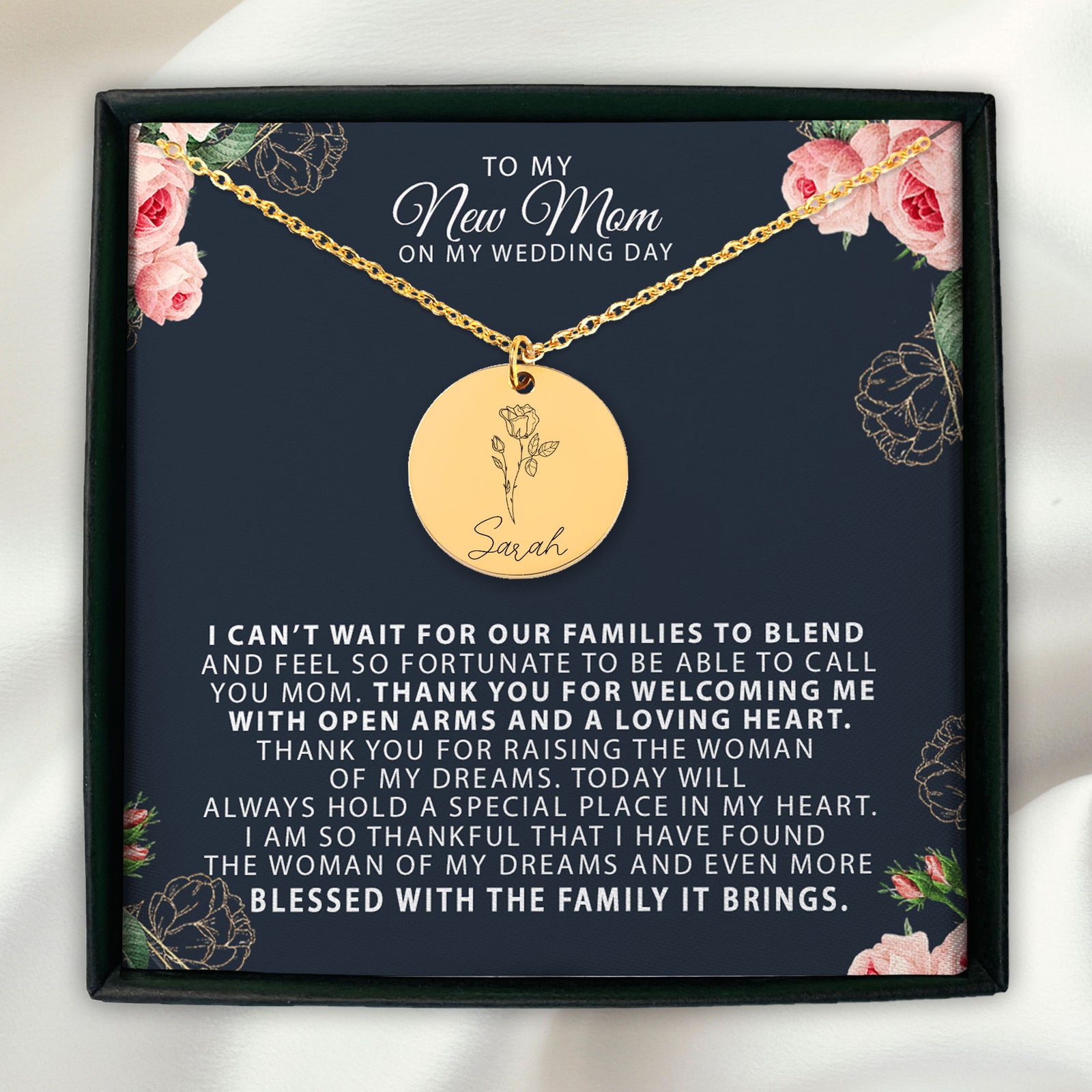To My New Mom Personalized Gift Birth Flower Necklace | Gift from Bride Mother of the Groom Necklace | Gift for Mother in Law Necklace