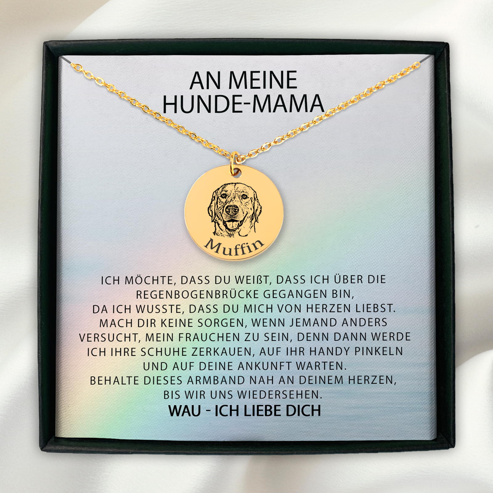 An Meine Hunde-Mama Personalized Memorial Pet Portrait Necklace | Loss of Dog Memorial Gift