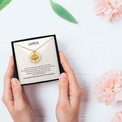 Personalized Lotus Necklace, Encouragement Motivational Gift, Personalized Gift For Her, Sacred Lotus Pendant, Lotus Necklace with Gift Box