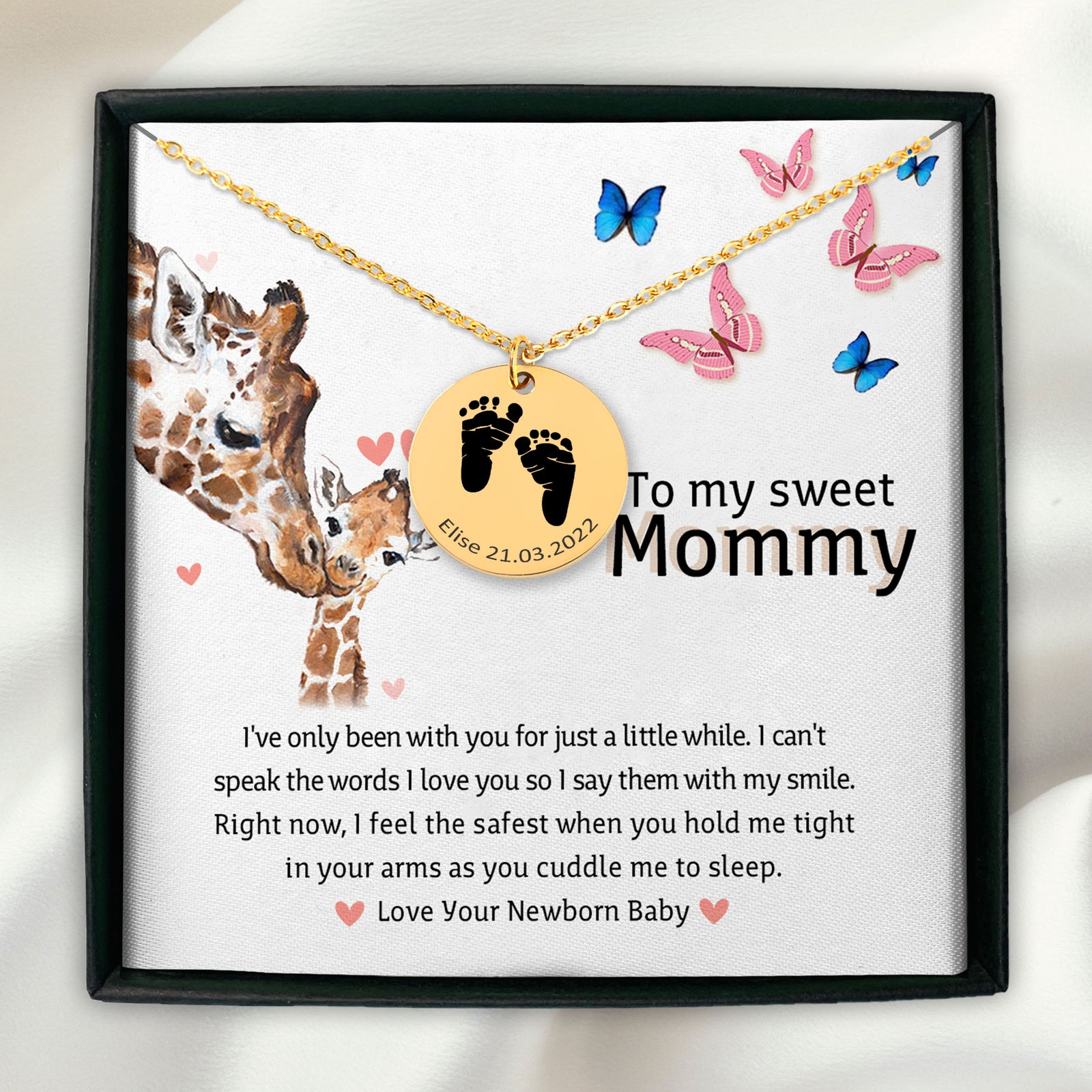 Personalized To My Sweet Mommy Baby Feet Pendant | Gift For New Mom | Gift for Mommy| First Time Mom Necklace Necklace
