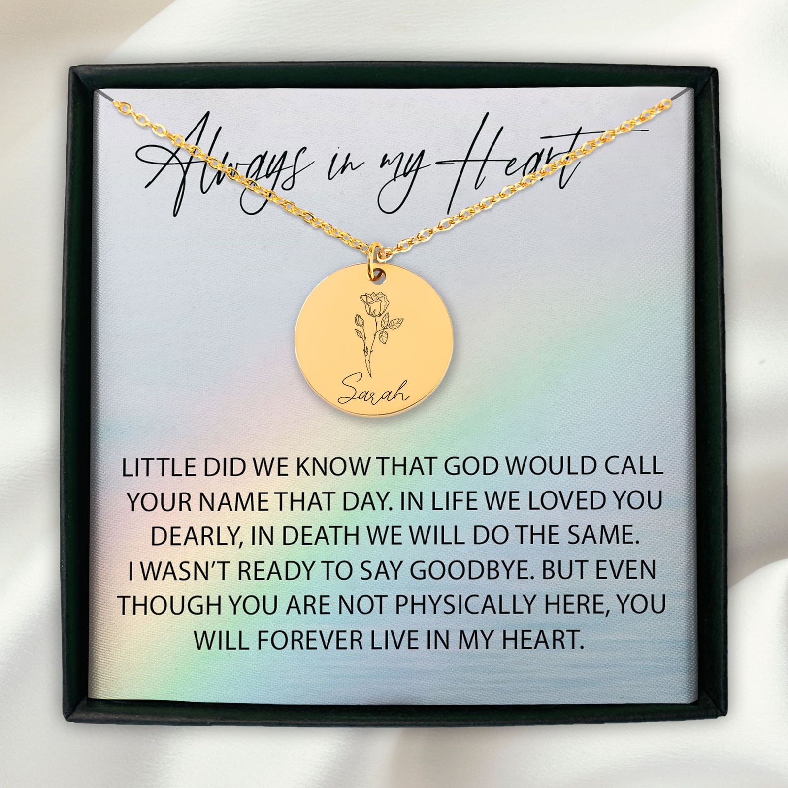 You Will Forever Live In My Heart Personalized Memorial Birth Flower Necklace | Jewelry Bereavement Gift | Loss Of A Loved One Memorial Gift Necklace