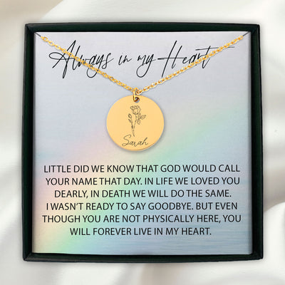 You Will Forever Live In My Heart Personalized Memorial Birth Flower Necklace | Jewelry Bereavement Gift | Loss Of A Loved One Memorial Gift Necklace
