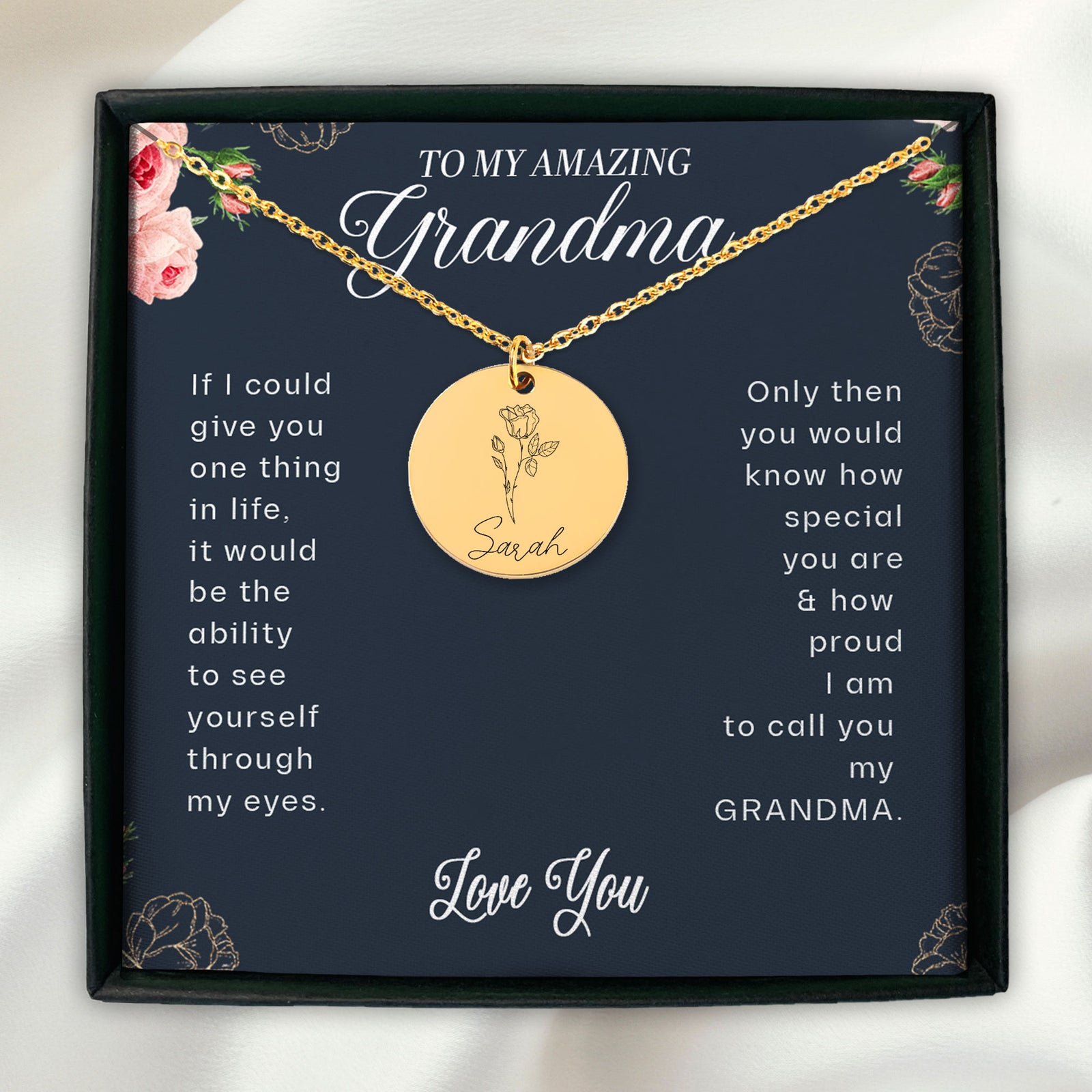 To My Amazing Grandma Personalized Birth Flower Necklace | Proud To Call You Grandma Necklace Gift | Gift From Grandkids Jewelry | Grandmother Custom Necklace Gift