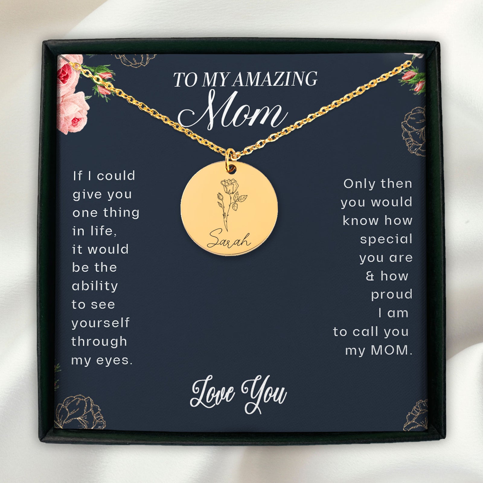 To Mom From Daughter Personalized Birth Flower Necklace | To My Amazing Mom Necklace Gift | Gift From Daughter Jewelry | Mom Custom Necklace Gift