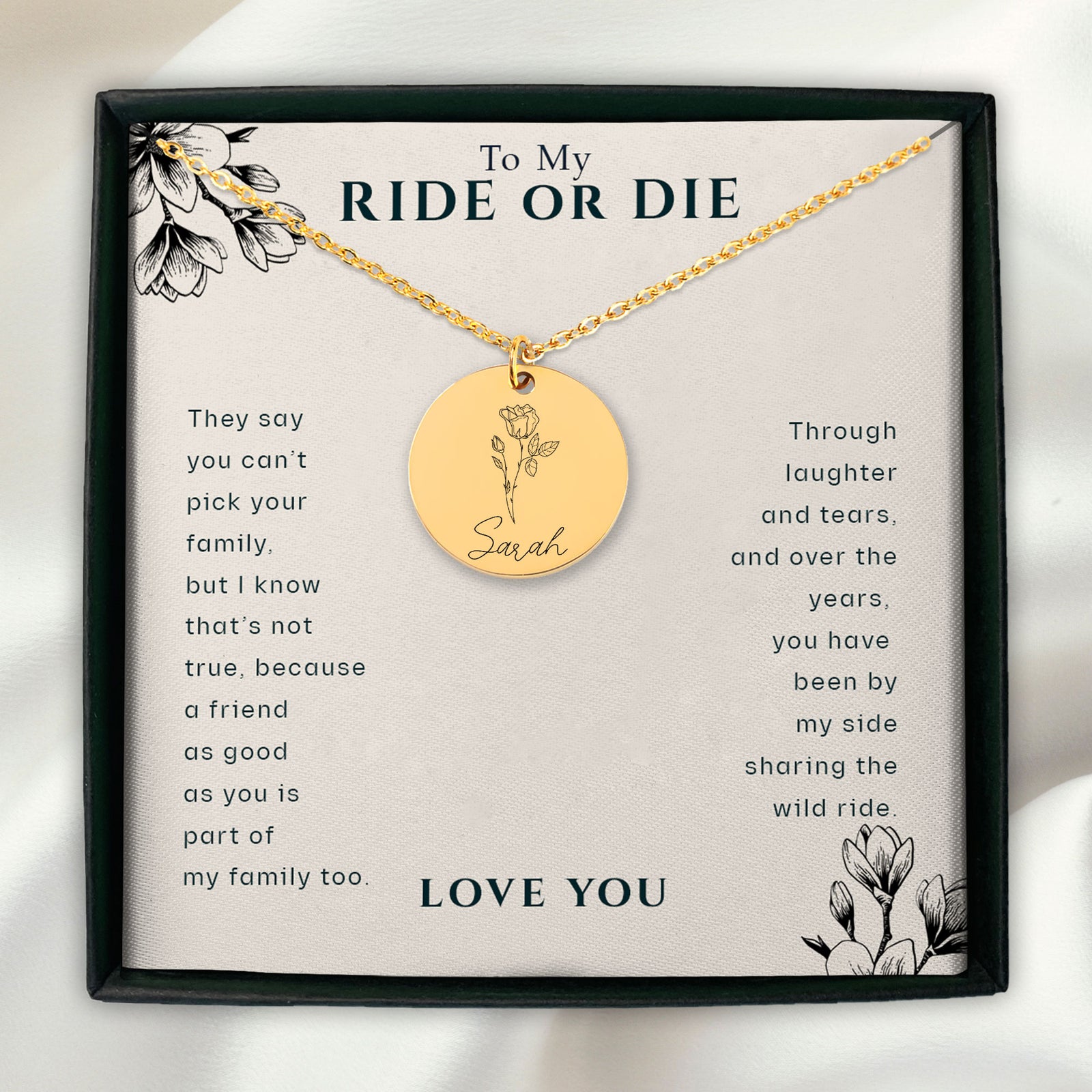 You've Been By My Side Sharing A Wild Ride Personalized Friendship Birth Flower Necklace | Ride Or Die Gift | Long Distance Friendship Jewelry | Best Friend Appreciation Gift