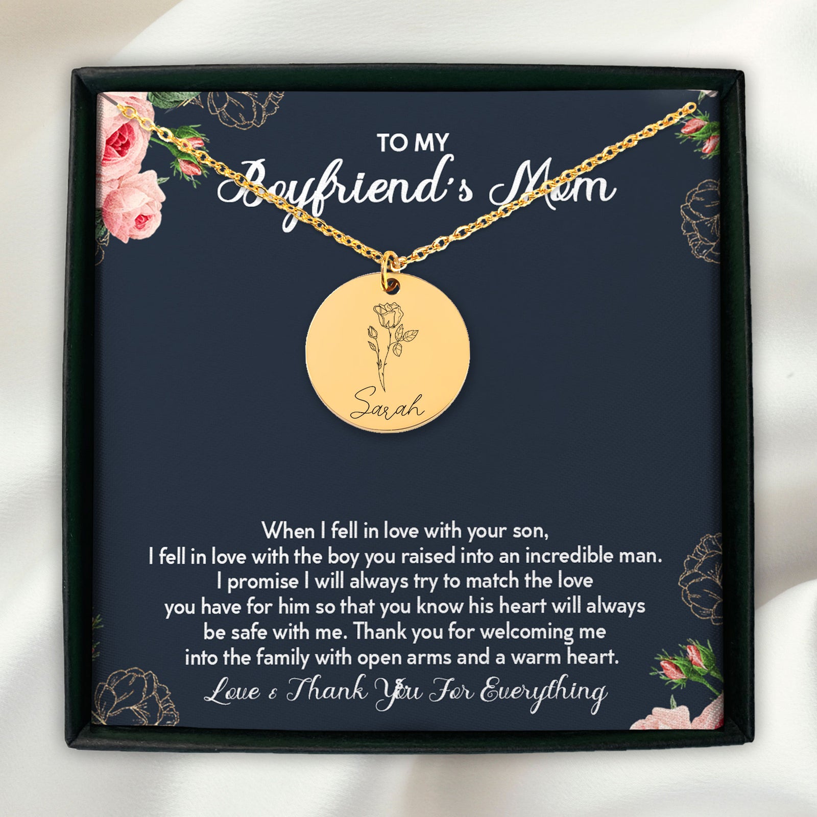 To My Boyfriend's Mom Personalized Friendship Birth Flower Necklace | Future Mother-In-Law Gift | Christmas, Birthday Gift For Boyfriend's Mom