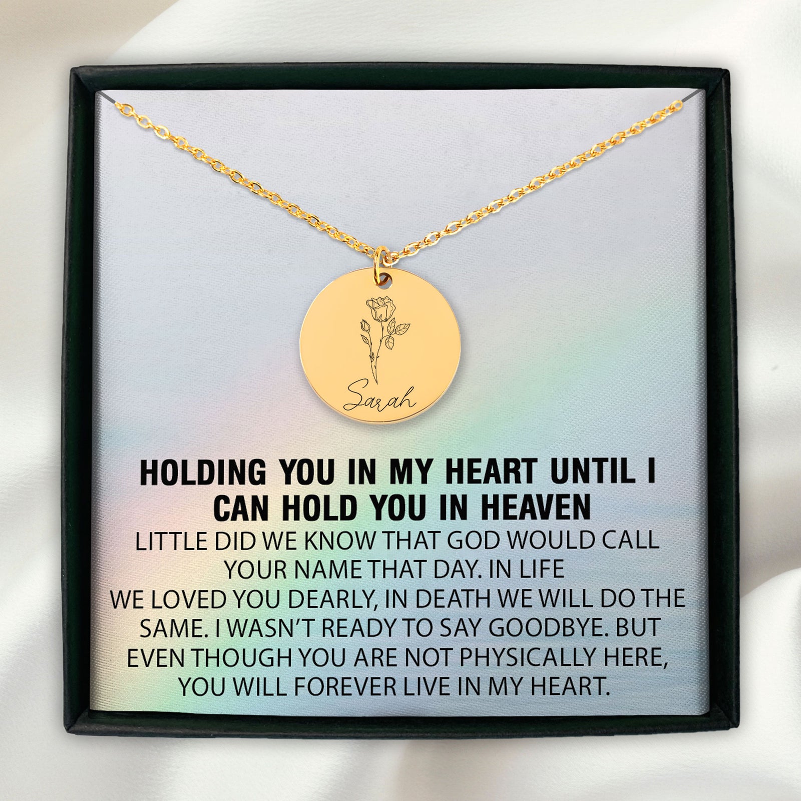 Holding You In My Heart Until I Can Hold You In Heaven Personalized Memorial Birth Flower Necklace | Jewelry Bereavement Gift | Loss Of A Loved One Memorial Gift