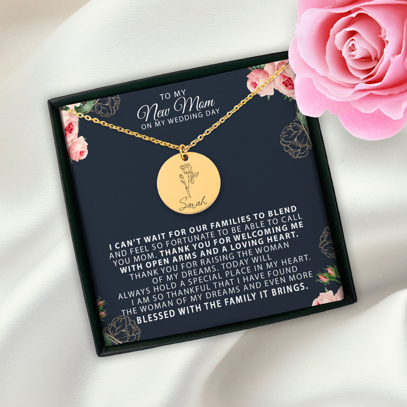 To My New Mom Personalized Gift Birth Flower Necklace | Gift from Bride Mother of the Groom Necklace | Gift for Mother in Law Necklace