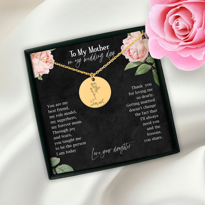 To My Mother On My Wedding Day Personalized Gift Birth Flower Necklace | Gift from Bride | Mother of the Bride Necklace | Gift for Mother On Wedding Day