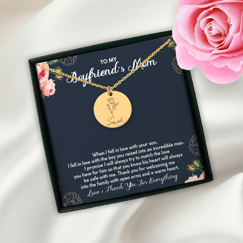 To My Boyfriend's Mom Personalized Friendship Birth Flower Necklace | Future Mother-In-Law Gift | Christmas, Birthday Gift For Boyfriend's Mom