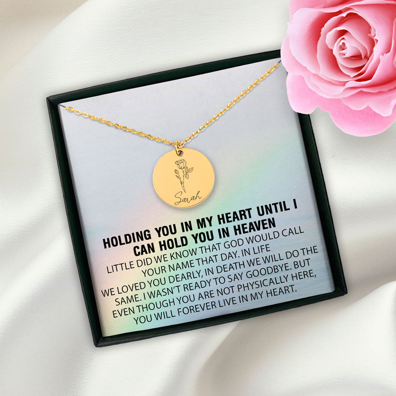 Holding You In My Heart Until I Can Hold You In Heaven Personalized Memorial Birth Flower Necklace | Jewelry Bereavement Gift | Loss Of A Loved One Memorial Gift