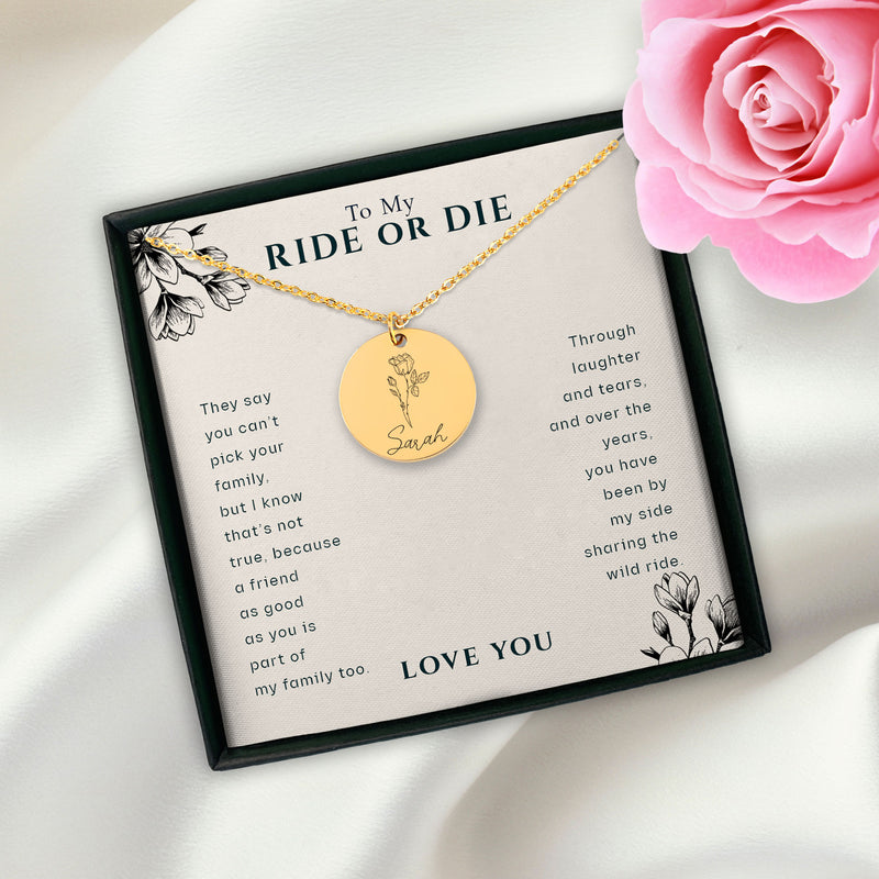 You've Been By My Side Sharing A Wild Ride Personalized Friendship Birth Flower Necklace | Ride Or Die Gift | Long Distance Friendship Jewelry | Best Friend Appreciation Gift