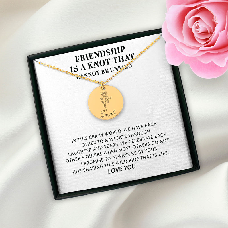 Friendship Is A Knot That Cannot Be Untied Personalized Friendship Birth Flower Necklace | Soul Sister Gift | Long Distance Friendship Jewelry | Best Friend Appreciation Gift