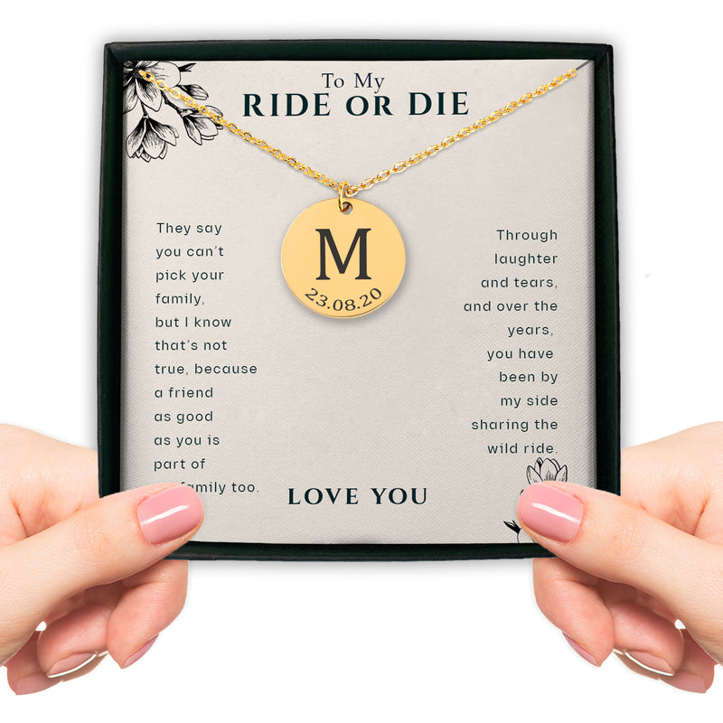 Personalized Ride Or Die Initial Necklace | Best Friend Customized Gift | Long Distance Friendship Jewelry | Best Friend Appreciation Gift
