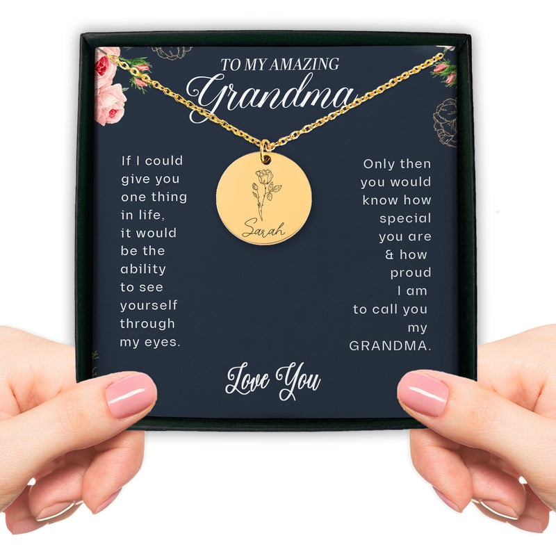 To My Amazing Grandma Personalized Birth Flower Necklace | Proud To Call You Grandma Necklace Gift | Gift From Grandkids Jewelry | Grandmother Custom Necklace Gift