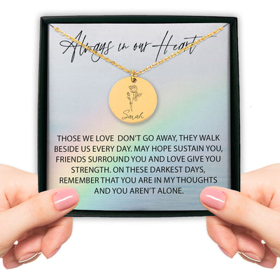 Always In Our Heart Personalized Memorial Birth Flower Necklace | Jewelry Bereavement Gift | Loss Of A Loved One Memorial Gift