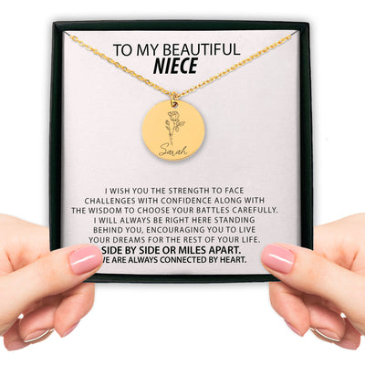 To My Beautiful Niece Personalized Birth Flower Necklace | Gifts for Niece, From Uncle, From Aunt | Customized Birth Flower Gift for Girls