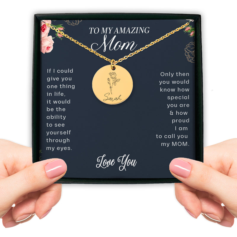 To Mom From Daughter Personalized Birth Flower Necklace | To My Amazing Mom Necklace Gift | Gift From Daughter Jewelry | Mom Custom Necklace Gift