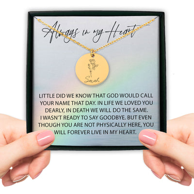 You Will Forever Live In My Heart Personalized Memorial Birth Flower Necklace | Jewelry Bereavement Gift | Loss Of A Loved One Memorial Gift Necklace