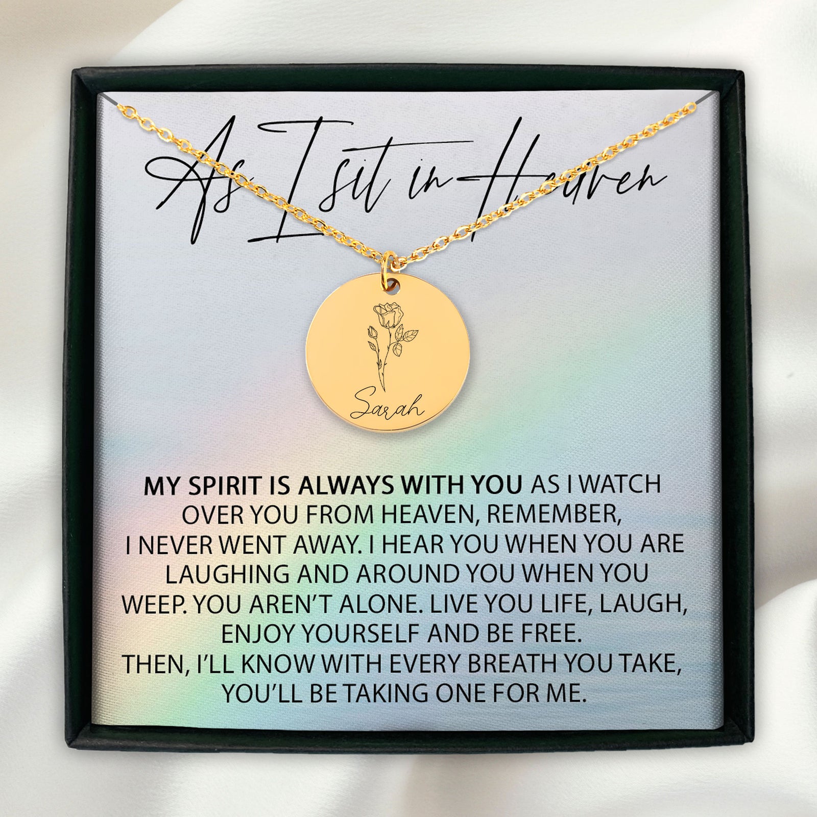 As I Sit In Heaven Personalized Memorial Birth Flower Necklace | Jewelry Bereavement Gift | Loss Of A Loved One Memorial Gift