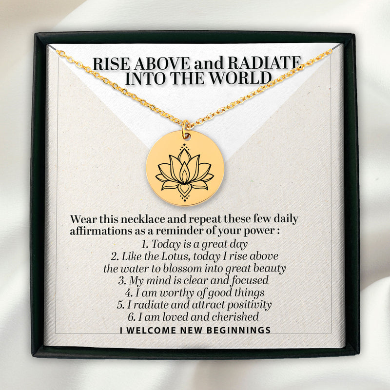 Personalized Lotus Necklace, Daily Affirmation Gift, Sacred Lotus, New Beginnings Necklace, Divorce Break Up Strength Gift New Job Gift