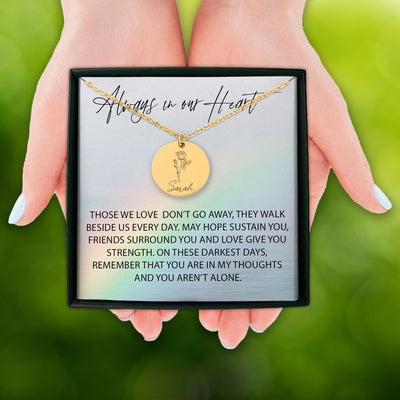 Always In Our Heart Personalized Memorial Birth Flower Necklace | Jewelry Bereavement Gift | Loss Of A Loved One Memorial Gift