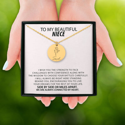 To My Beautiful Niece Personalized Birth Flower Necklace | Gifts for Niece, From Uncle, From Aunt | Customized Birth Flower Gift for Girls