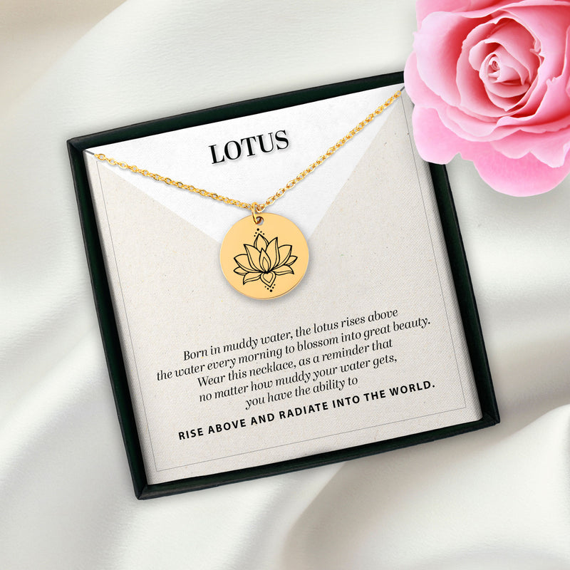 Personalized Lotus Necklace, Encouragement Motivational Gift, Personalized Gift For Her, Sacred Lotus Pendant, Lotus Necklace with Gift Box