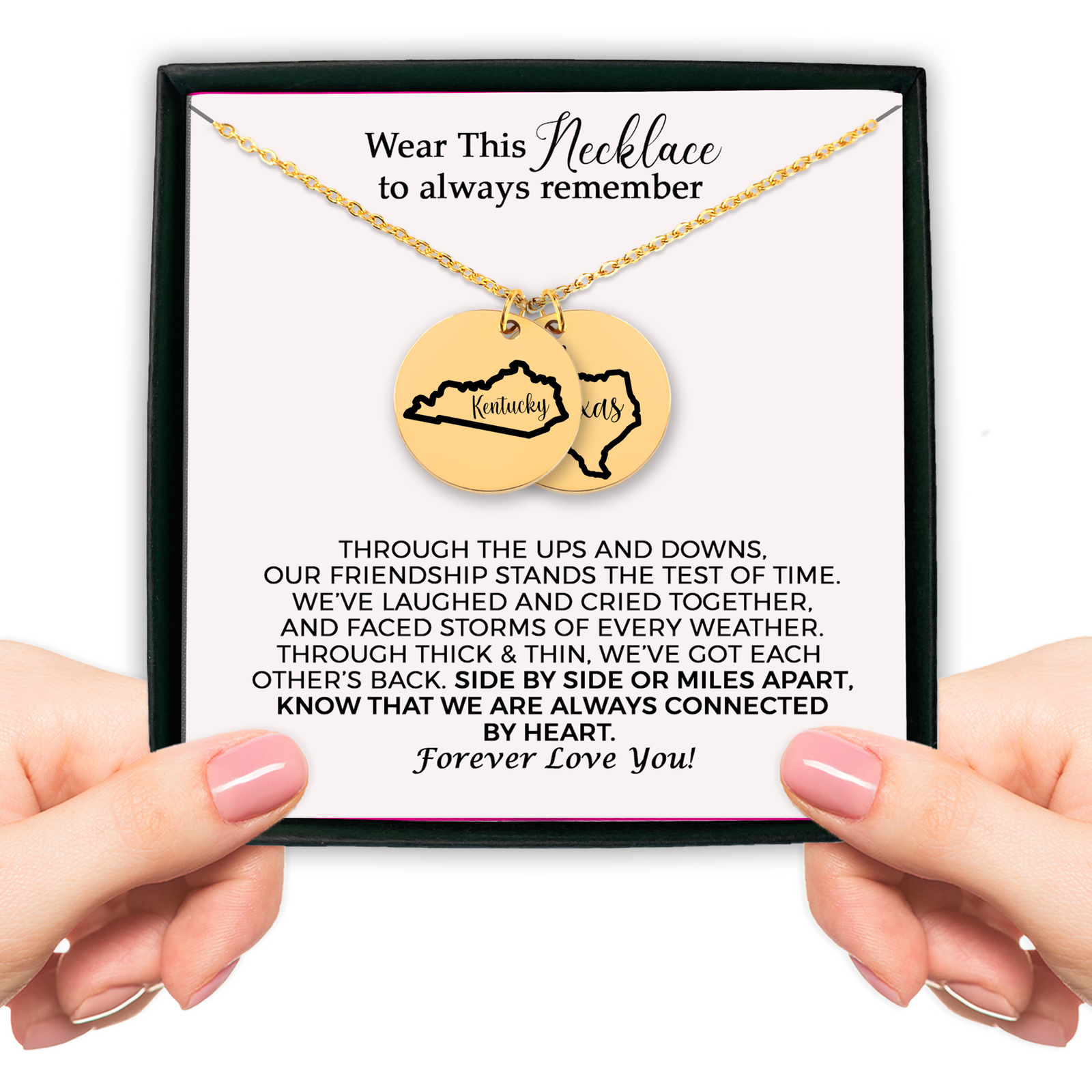 Personalized Friendship Necklace Long Distance,  Custom USA States Friendship Necklaces, Best Friend Wedding, Birthday Gift