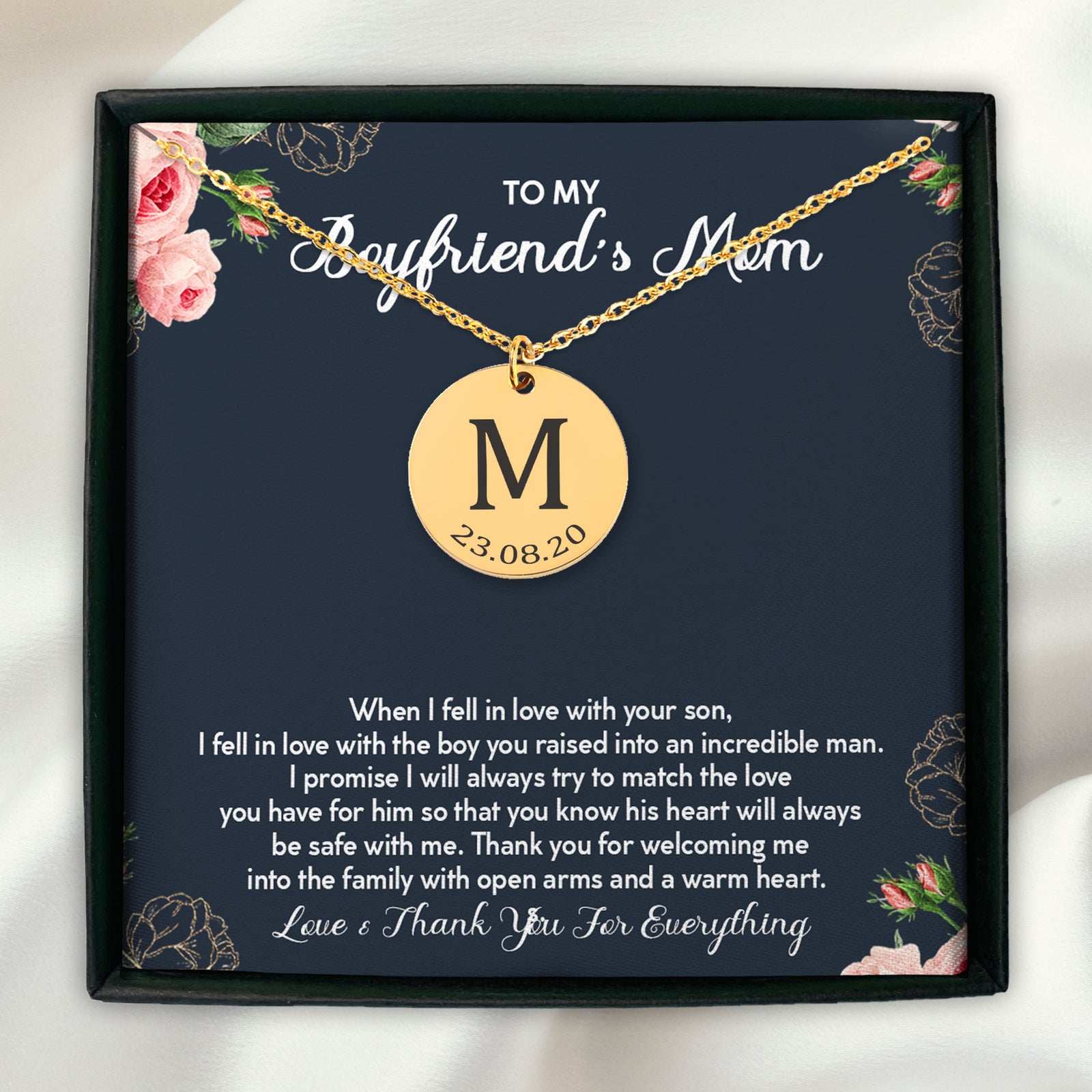 Personalized To My Boyfriend's Mom Initial Necklace | Future Mother-In-Law Gift | Christmas, Birthday Gift For Boyfriend's Mom