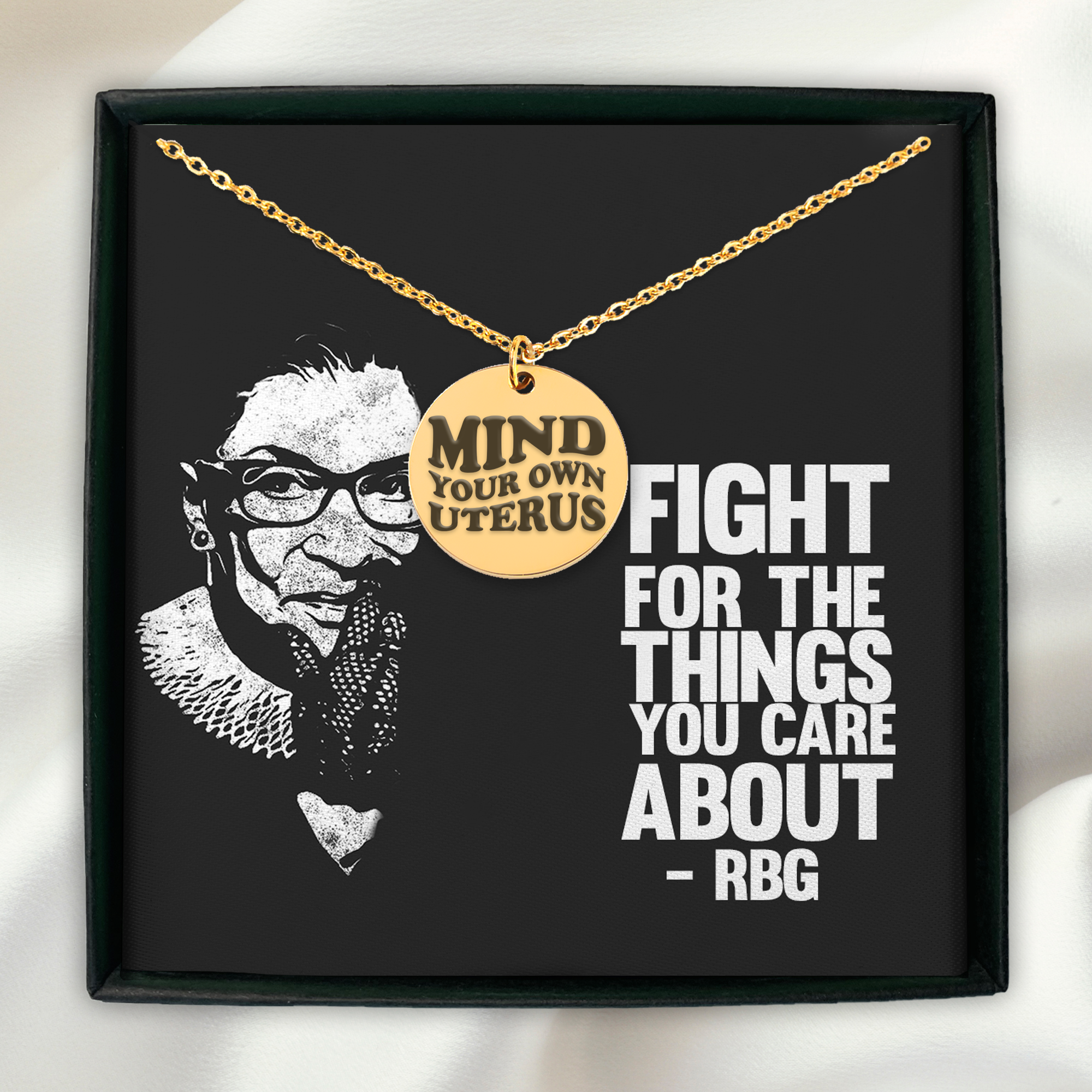 My Body My Choice Feminist Pro-Choice Necklace - Custom Uterus Jewelry - Rut Bader Ginsburg Message - Never Again Pendant - Girl Power Necklace - Women's Rightsn Design - Coin Necklace