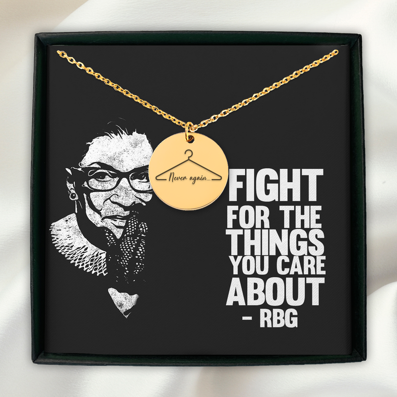 My Body My Choice Feminist Pro-Choice Necklace - Custom Uterus Jewelry - Rut Bader Ginsburg Message - Never Again Pendant - Girl Power Necklace - Women's Rightsn Design - Coin Necklace