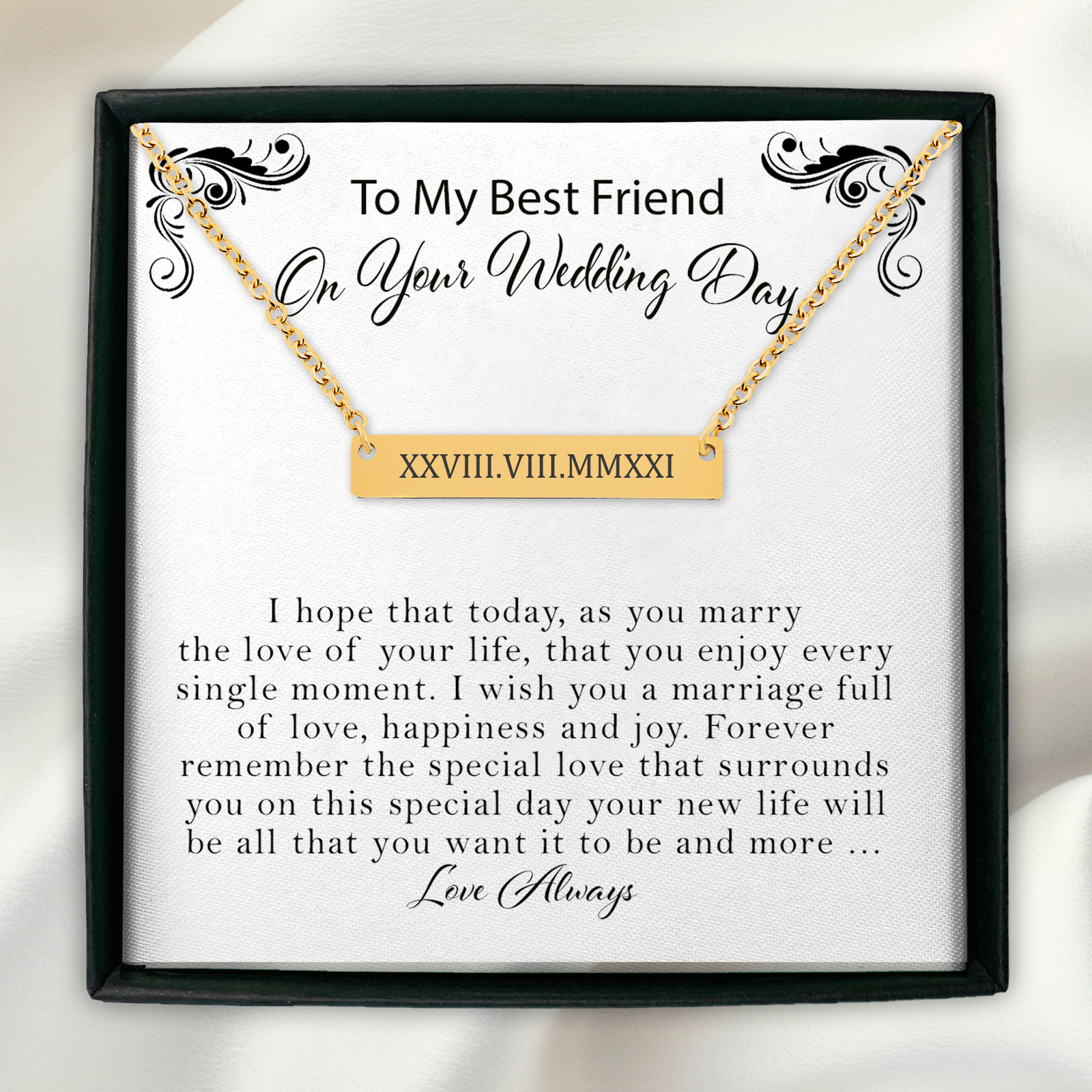 Wedding Date Roman Numeral Necklace Gift For Best Friend, Wedding Gift For Best Friend, Roman Numeral Date Necklace, Personalized Necklace