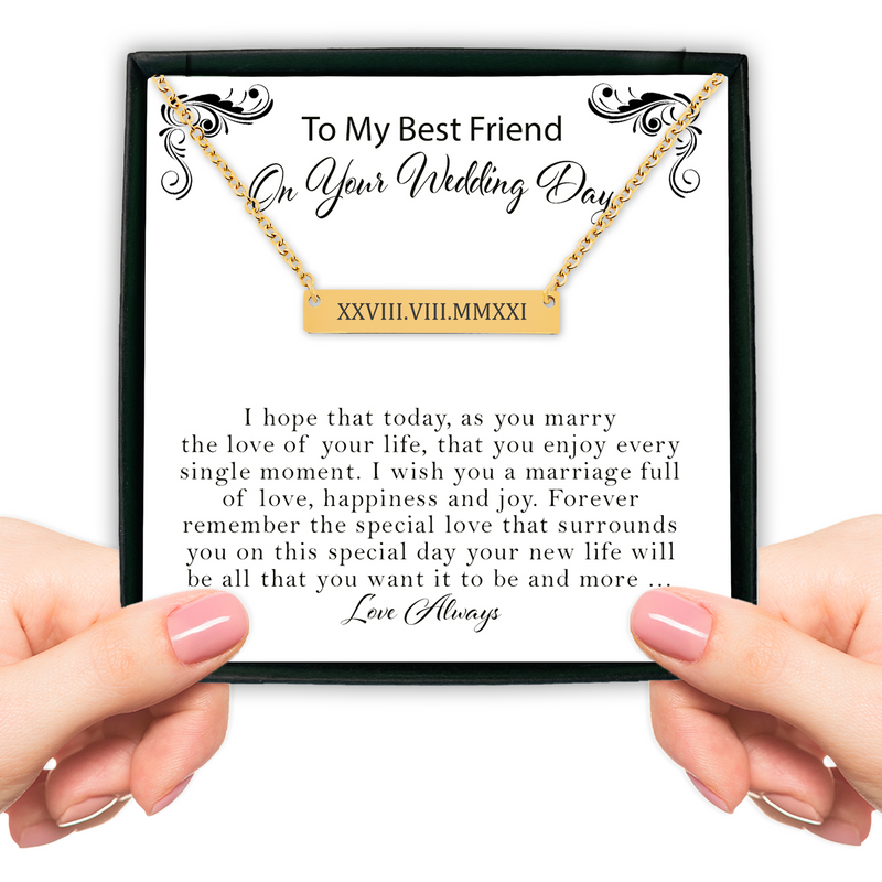 Wedding Date Roman Numeral Necklace Gift For Best Friend, Wedding Gift For Best Friend, Roman Numeral Date Necklace, Personalized Necklace