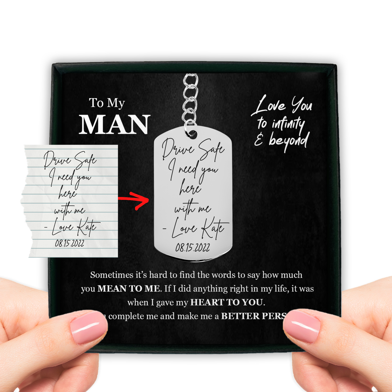 Handwritten Husband, Boyfriend Message Tag Keychain, Personalized Keychain For My Man, Gift Meaningful Romantic Birthday Gifts for Him