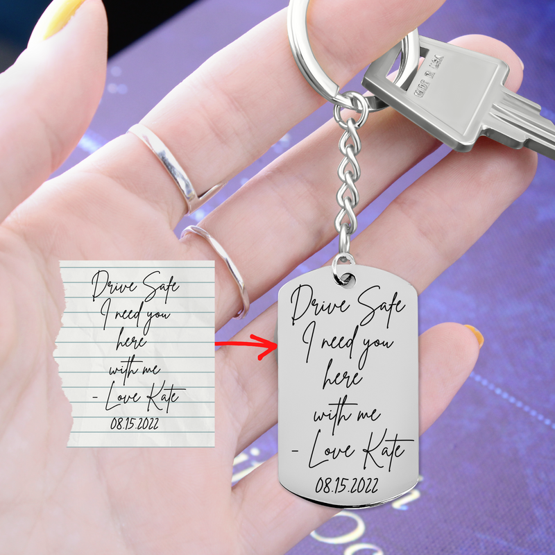Handwritten Husband, Boyfriend Message Tag Keychain, Personalized Keychain For My Man, Gift Meaningful Romantic Birthday Gifts for Him