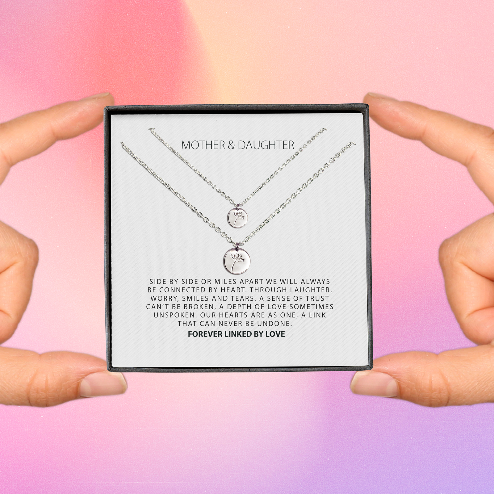Mother Daughter Connected By Heart Necklace | Mother Daughter Dandelion Necklace Gift Set |  Mother Daughter Gifts Sterling Silver Necklaces
