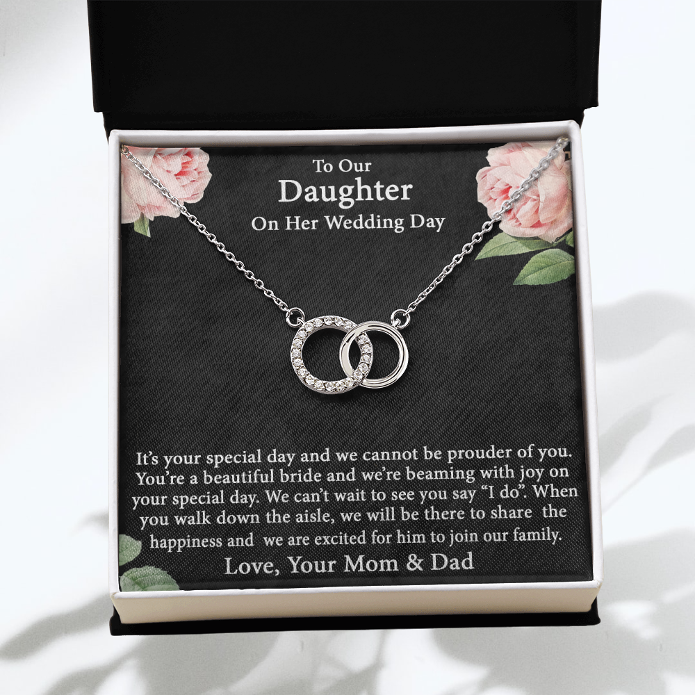 To Our Daughter On Her Wedding Day Perfect Pair Necklace | Gift To Bride from Mother & Dad | Bride Jewelry Gift from Parents